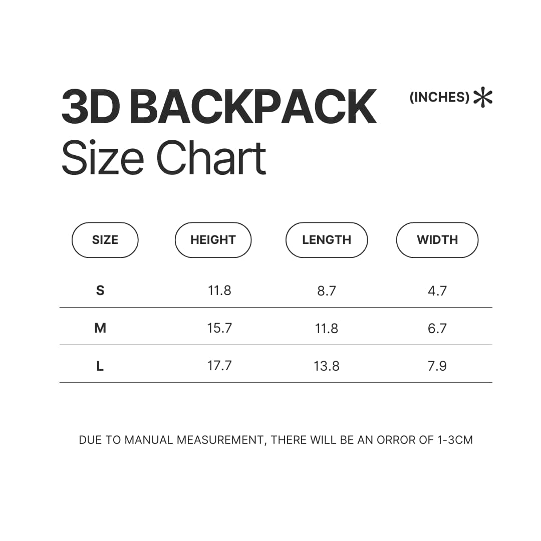 3D Backpack Size Chart - Twisted - Wonderland Merch