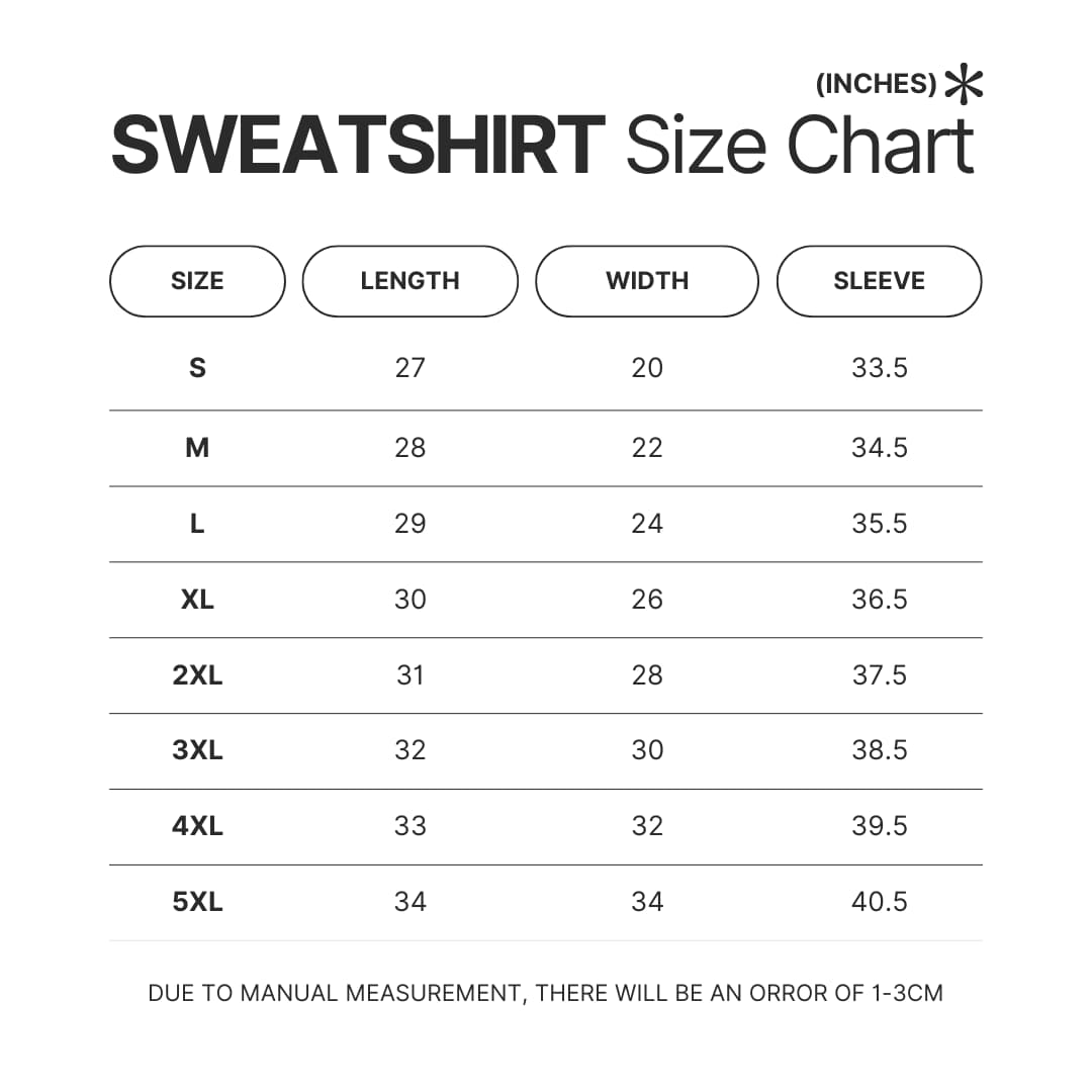 Sweatshirt Size Chart - Twisted - Wonderland Merch