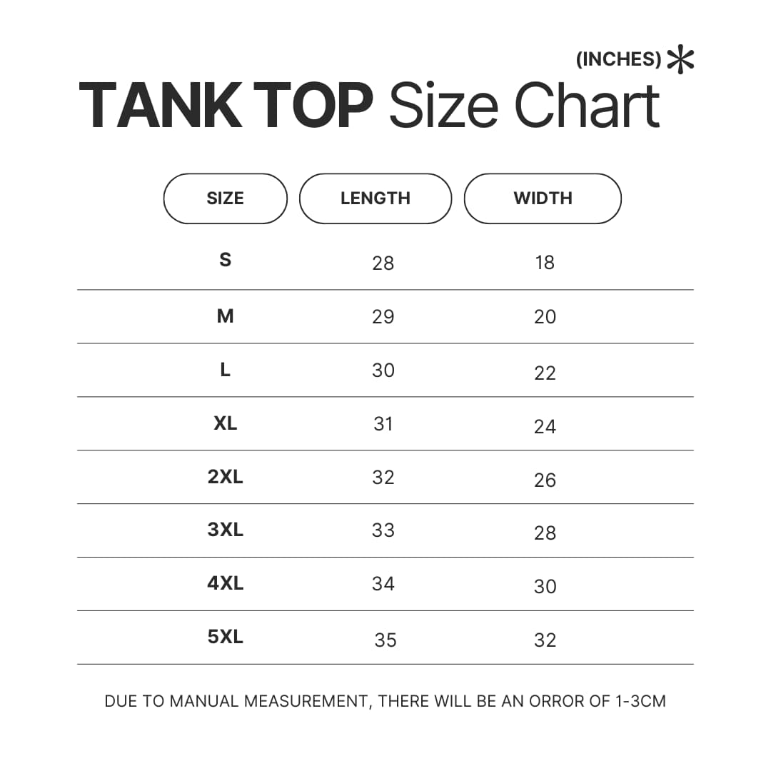 Tank Top Size Chart - Twisted - Wonderland Merch