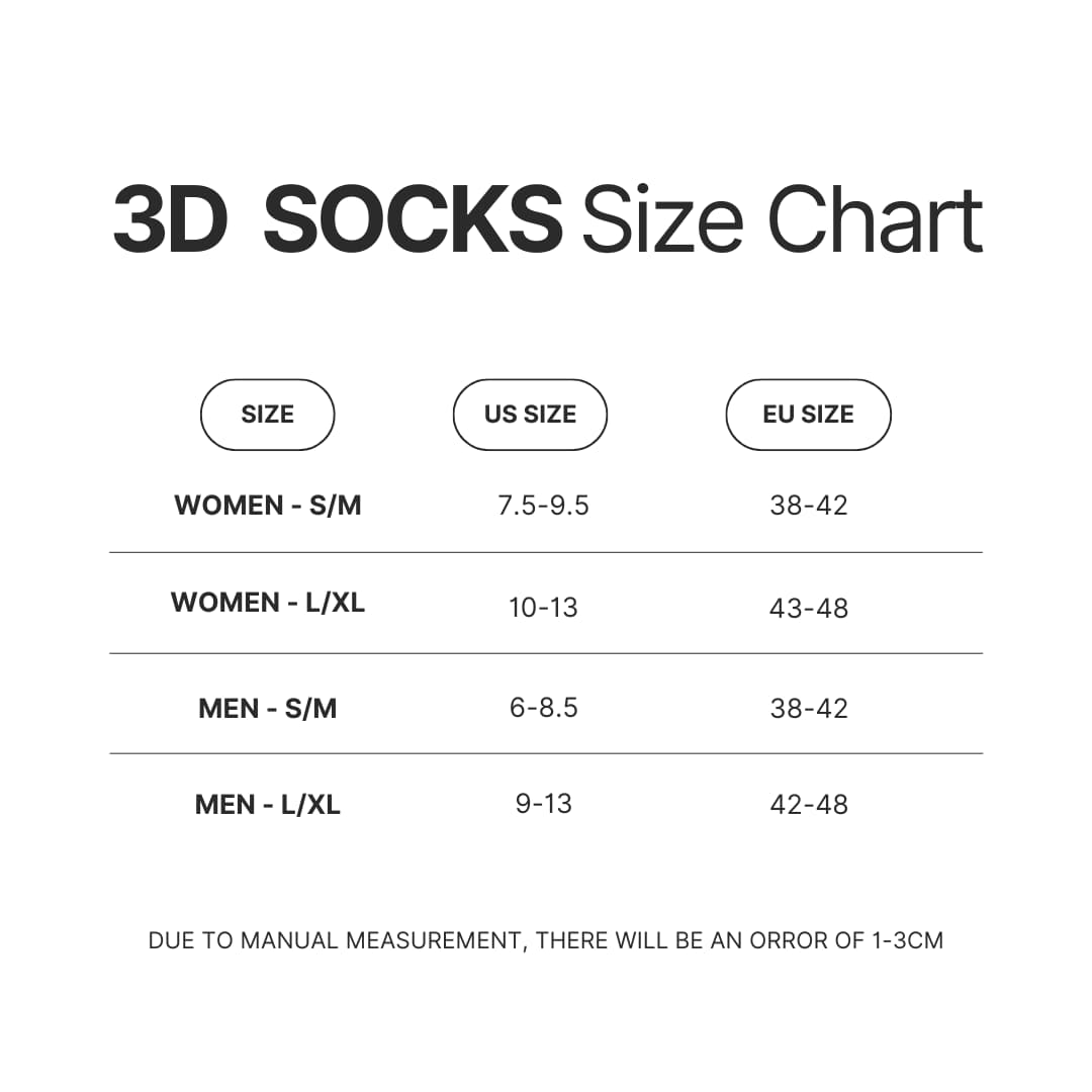 3D Socks Size Chart - Twisted - Wonderland Merch
