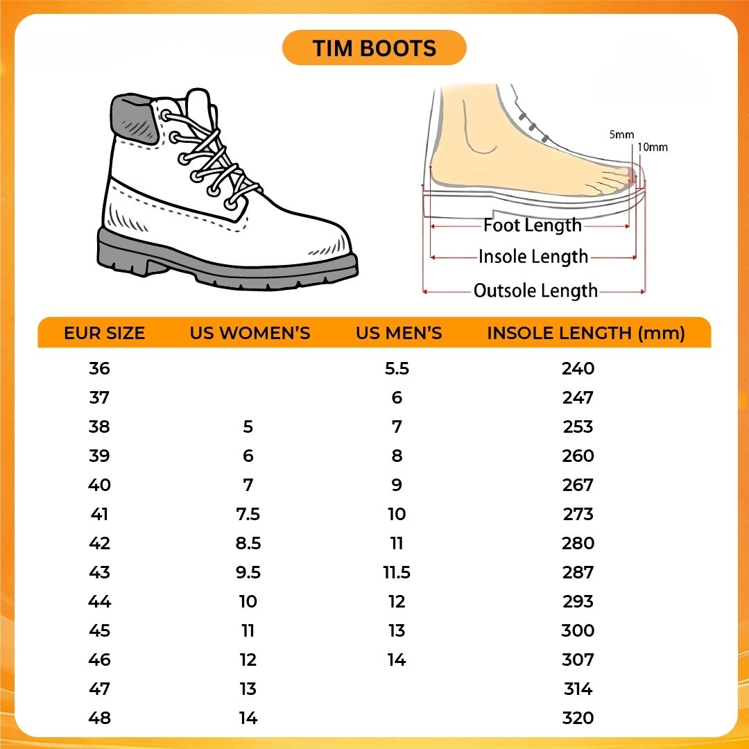 Tim Boots V1 Size Chart - Twisted - Wonderland Merch